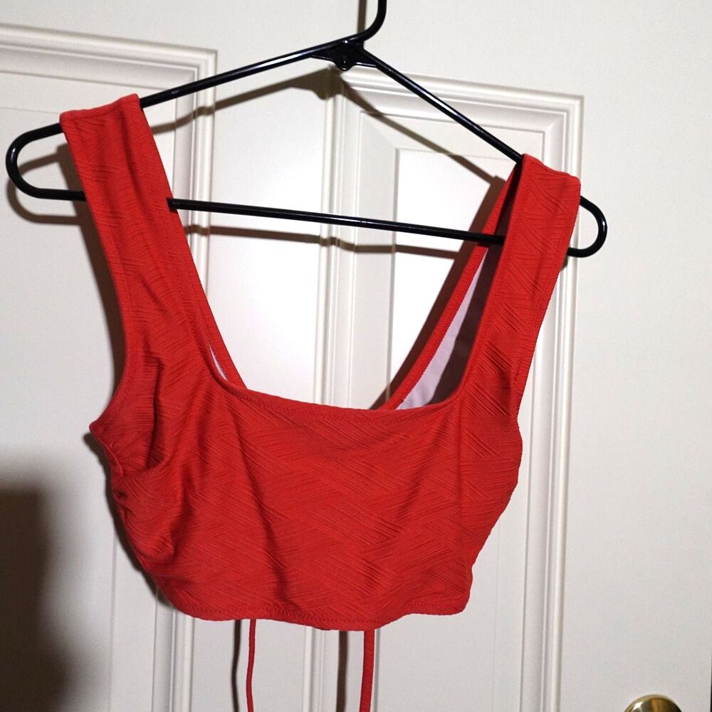 Shade & Shore Orange Textured Bikini Top – Size Small
